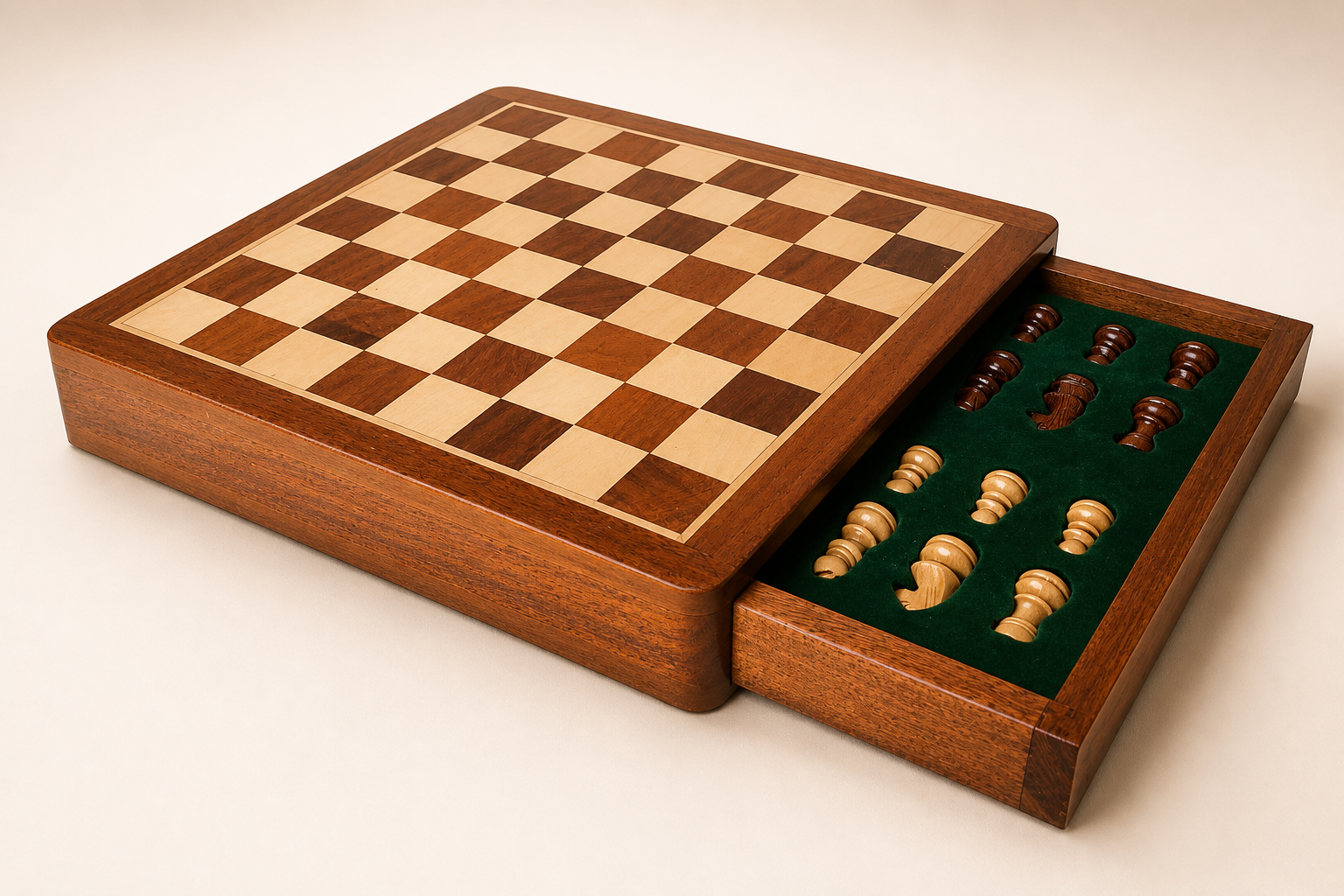 10” Magnetic Travel Chess Set with Drawer – Sheesham & Boxwood
