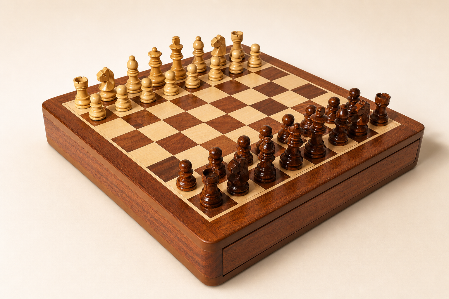 10” Magnetic Travel Chess Set with Drawer – Sheesham & Boxwood