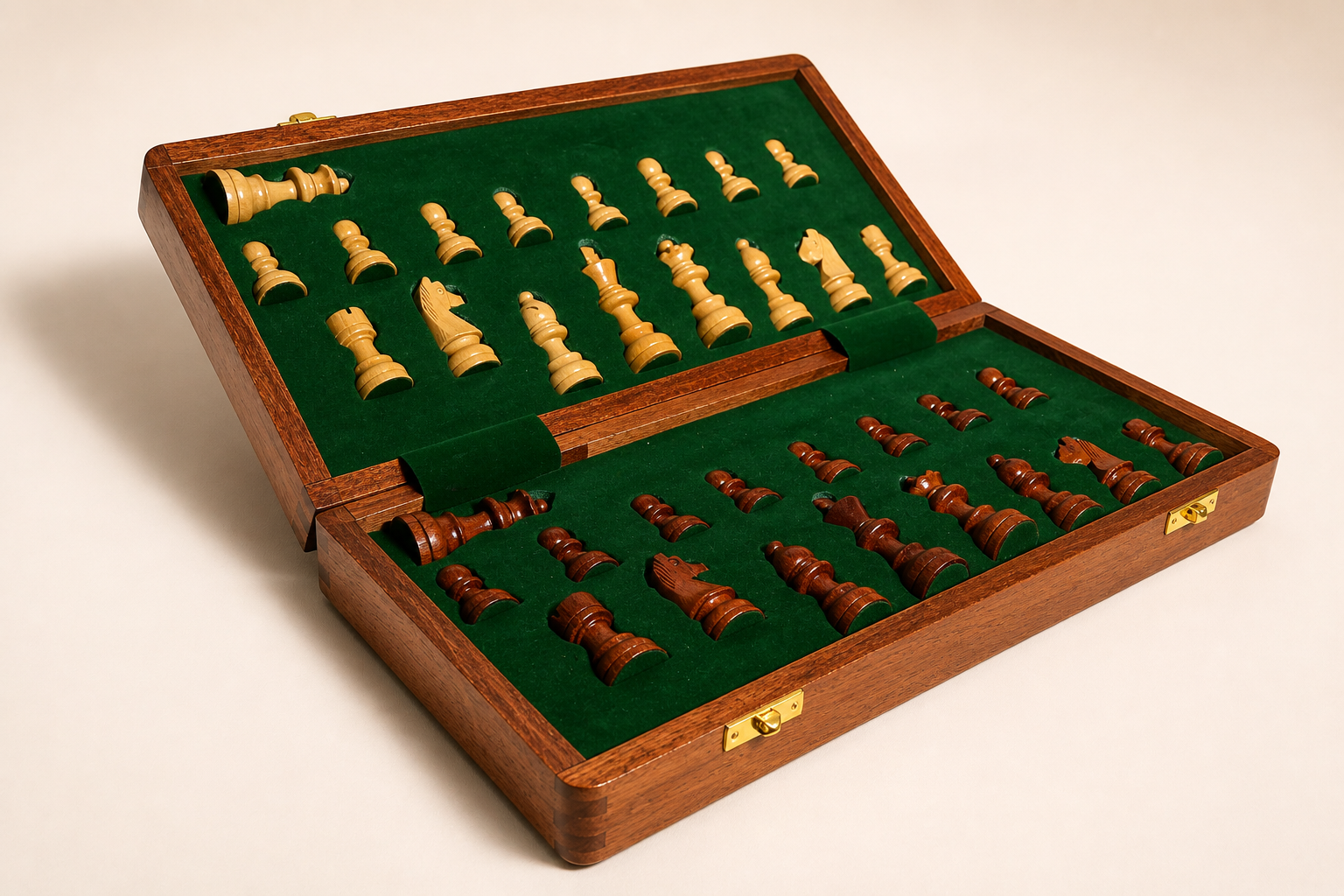 Travel Folding Magnetic Lacquer Chess Set in Acacia & Boxwood 14"