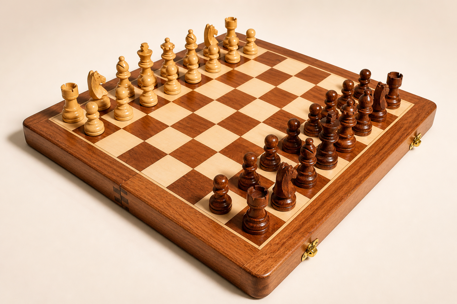 Travel Folding Magnetic Lacquer Chess Set in Acacia & Boxwood 14"